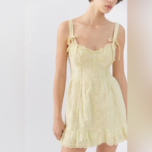 Urban Outfitters Dresses & Skirts - URBAN OUTFITTERS Gretchen Lace Trim Mini Dress In Light Yellow Small